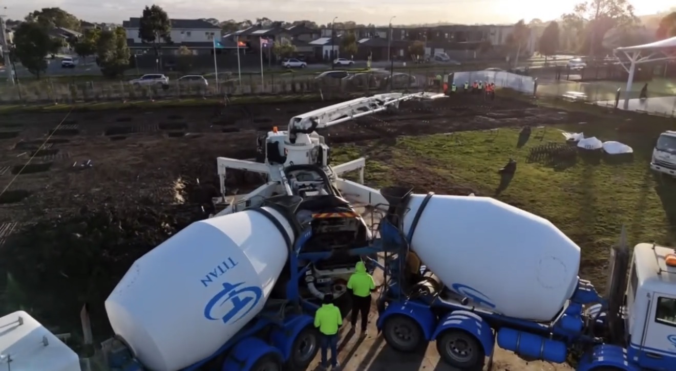 Solid FC residential pour drone shot